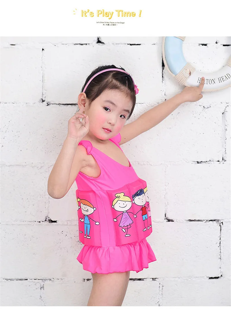 2017 Brand New Quick-drying Kids Buoyant Swimsuit Baby Boy& Baby Girls Siamese Floating Body Swimsuit Removable Float Swimwear25