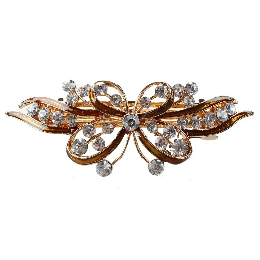 Brown Butterfly Plastic Rhinestone Decor Hair Clip Barrette for Ladies