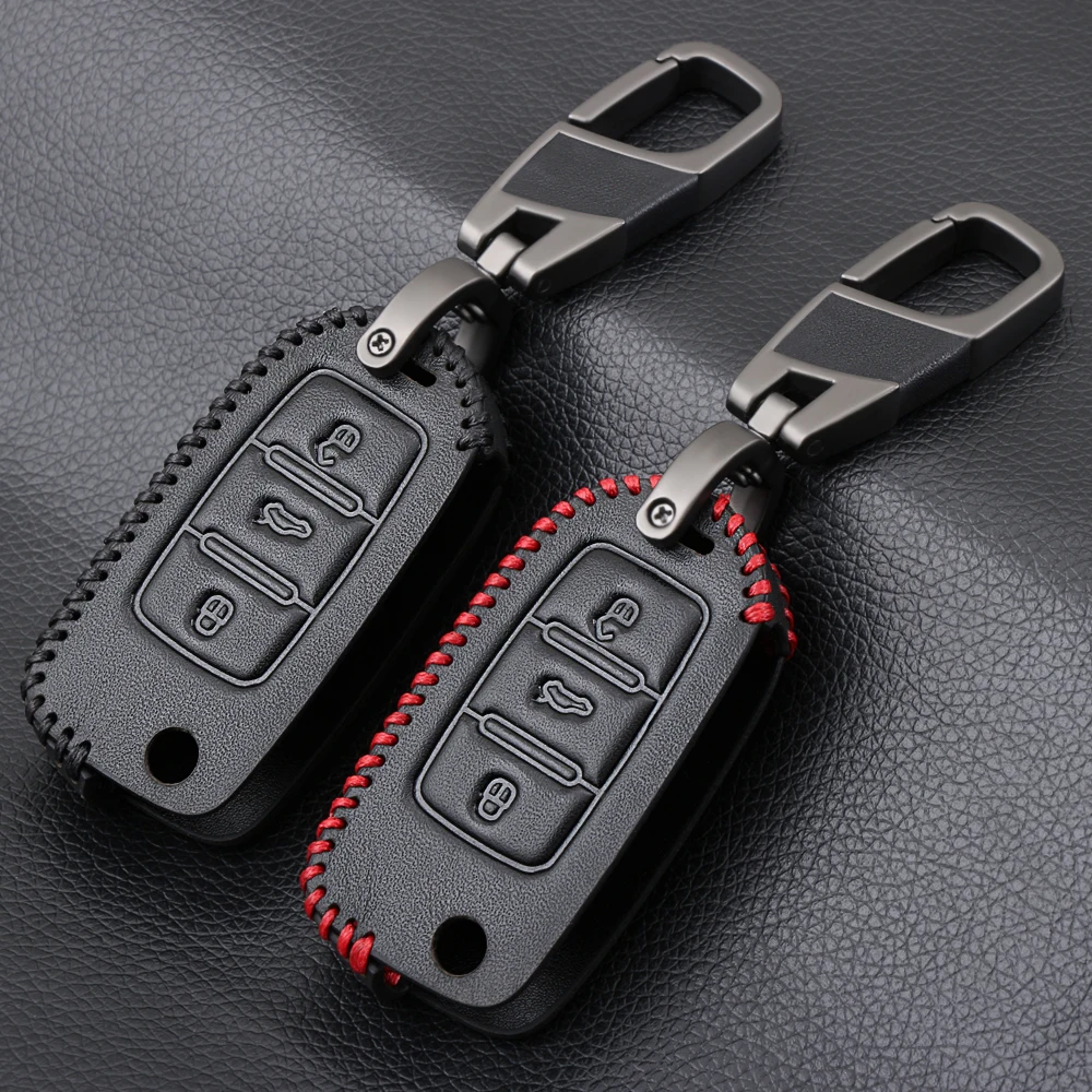 Кожаный чехол для ключей с 3 кнопками Volkswagen Passat B5 B6 Gol CrossFox Plus Eos Scirocco Beetle Jetta Golf 4 5 6