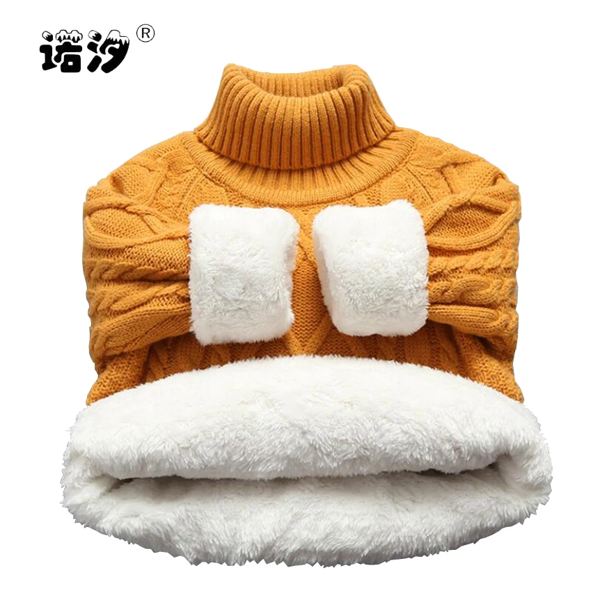 Najtaniej Ubrania dla dzieci boys baby bawełniane ciepłe pulowery pluszowe wewnątrz swetry dziewczyny zimowe golfem dzianiny kurtka luźna 1 12T płaszcz