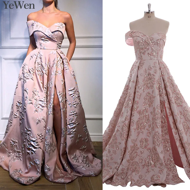 Pockets One Shoulder Sexy Pink Gold Evening Dresses 2019 Long 3D Flower Fashion Formal Evening Gowns Long Elegant Prom Dress