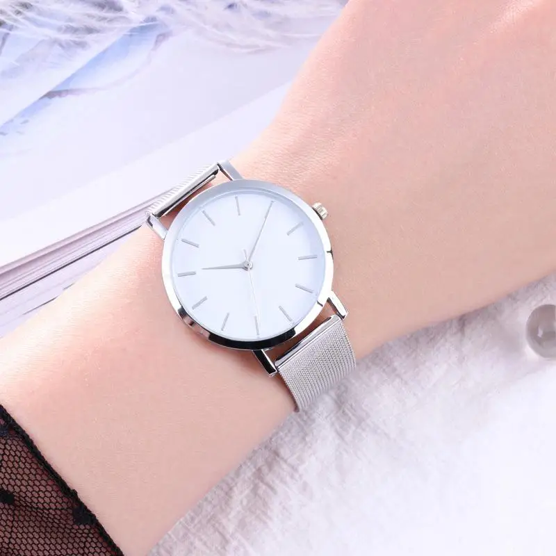 Fashion Women Black Watches Mesh Band Stainless Steel Quartz Wristwatch Ladies Simple Watches Female Elegant Clock Reloj Mujer