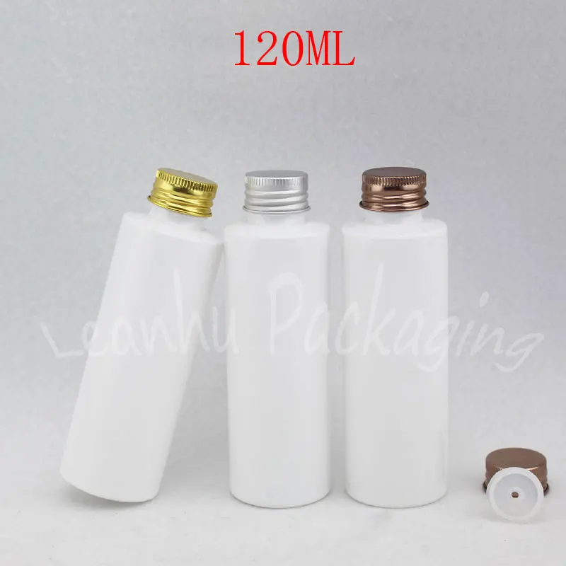 

120ML White Flat Shoulder Plastic Bottle Aluminum Cap ,120CC Lotion / Shampoo Sub-bottling , Empty Cosmetic Container