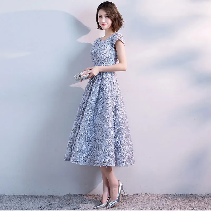 FADISTEE new arrival party prom dress Vestido de Festa scoop neck evening party lace flowers sashes cap sleeves short style royal blue prom dresses