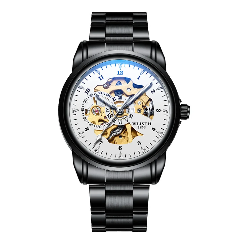 Для мужчин кварцевые часы модные wlisth бренд класса люкс wlisth механический метроном для час Erkek Kol Saati световой черный каркасные часы с автоматическим подзаводом