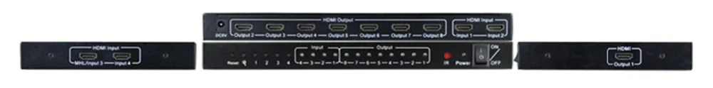 HDMI матричный переключатель 4x8 с пультом дистанционного управления HDMI разделитель, сплиттер конвертер адаптер Поддержка 4 K* 2 K 3D 1080 P высокое качество