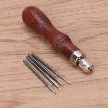 

4 in 1 Leather Craft Cloth Maker Stitch Paper Stitching Awl Pin Sewing Punching Hole Sewing Tools Apparel Fabric Kit
