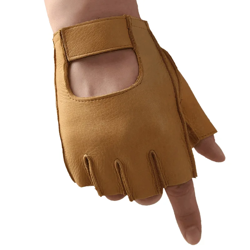 Fitness Semi-Finger Gloves Male Driving Motorcycle Non-Slip Wear Resistant High Quality Cowhide Man's Gloves NB8802