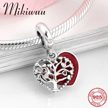 

925 Sterling Silver tree of life pink Enamel heart charms beads Jewelry making Fit Original Pandora Charm Bracelet