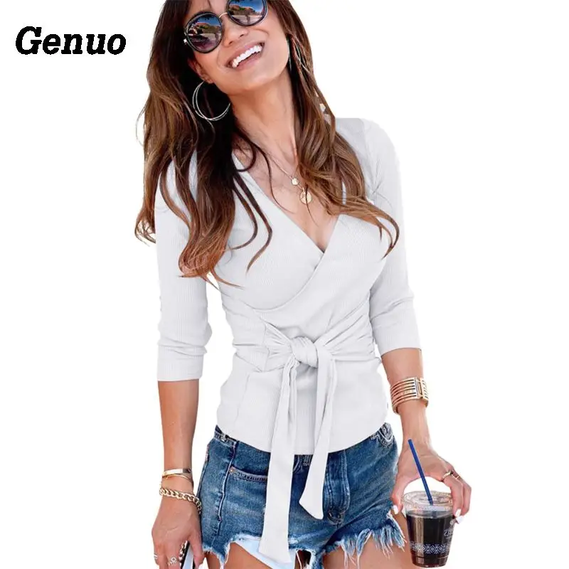 Women Bandage Knitted Sweaters Pullover Genuo Knitwear Fashion Tops Blouse Long Sleeve V Neck Sweater Autumn Clothes Women Bandage Knitted Sweaters Pullover Genuo Knitwear Fashion Tops Blouse Long Sleeve V Neck Sweater Autumn Clothes