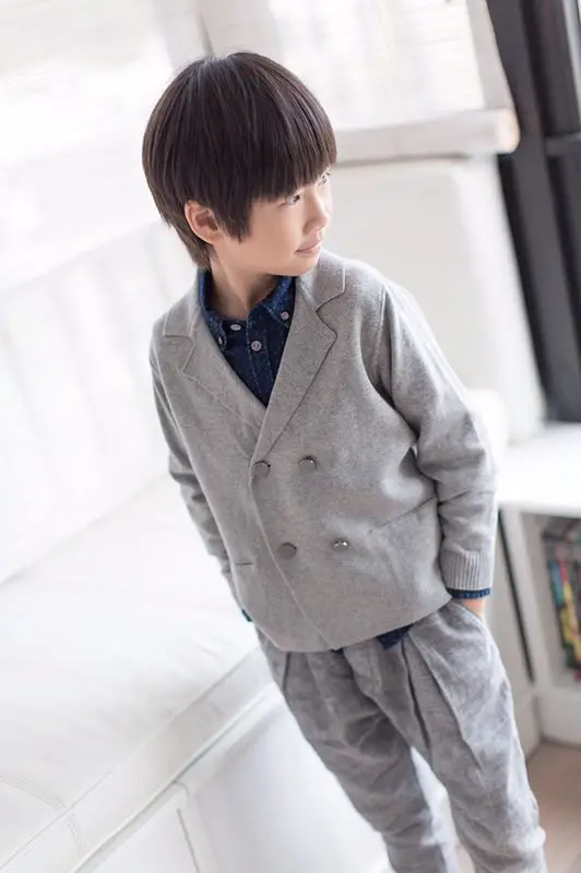 

Children Outerwear & Coats Knitted Boys Suit Solid Gray Color Boys Sweater Jacket Kids Boutique High Quality Boys Clothing