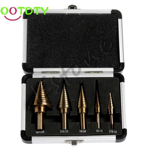 

5pcs Hss Cobalt Multiple Hole 50 Sizes Step Drill Bit Set W/ Aluminum Case