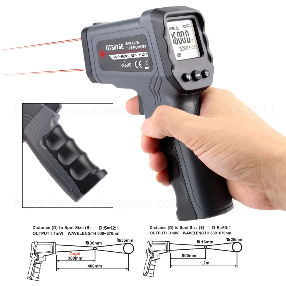 Бесконтактный инфракрасный термометр-50~ 550/750/1100/1300/1600 градусов Макс/мин/Dif/Avg измерения промышленный высокой температуры пистолет