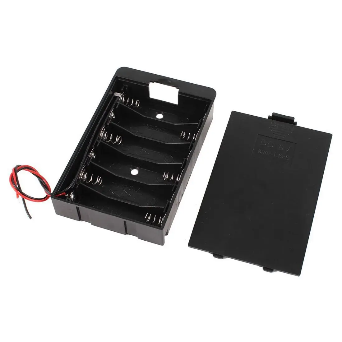 Top Deals Black plastic battery holder box box with cover for 6 x AA 9V