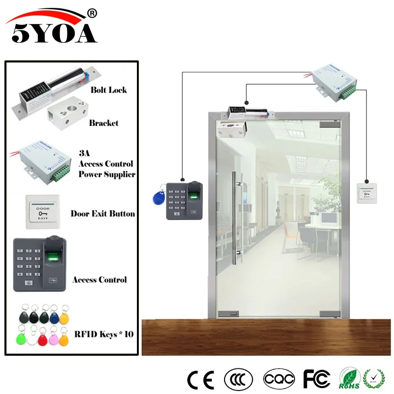 Отпечатков пальцев RFID система контроля доступа комплект деревянные очки дверной комплект+ Магнитный замок+ ID карты Keytab+ источник питания+ кнопка