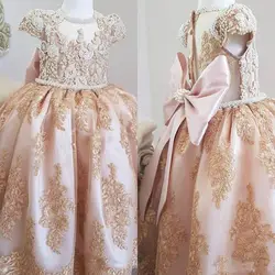 Роскошные кружевные платья с короткими рукавами с жемчугом для девочек, коллекция 2019 года платья для гостей на свадьбу для маленьких