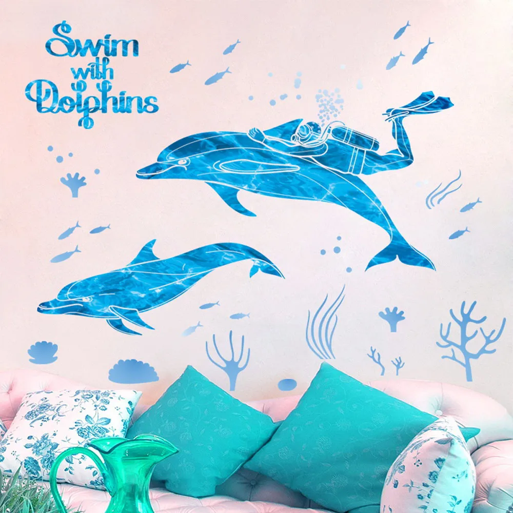 

home decor Sticker Removable Vinyl Underwater World Dolphins style paysage Mural Art pegatinas paredes decoracion idormitorio#xt