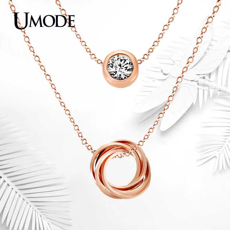 

UMODE Multi Layer Genuine Austrian Rhinestones Rose Gold Color Pendant Crystal Necklace Jewelry for Women UN0119A