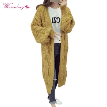 

Women Long Autumn Winter Open Stitch Sweater Knitting Sweaters Oversized Puff Sleeve Jacket Cardigans V-neck Coat