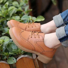 Хороший Дизайн весна/осень девушка туфли-оксфорды в стиле ретро Вырезка на низком каблуке из коровьей кожи Модные женские оксфорды плюс Размеры 61 61