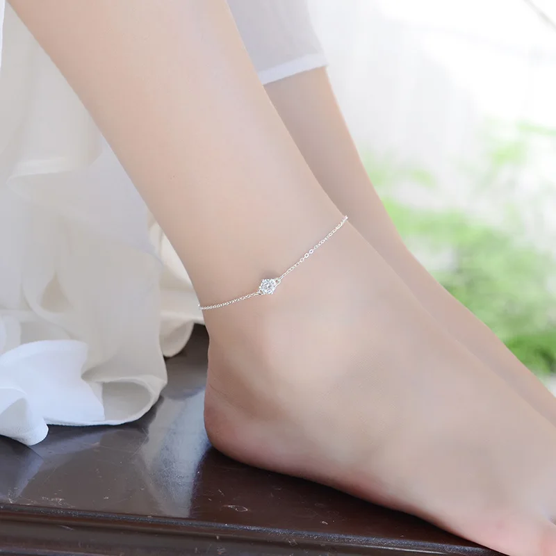 LUKENI Beautiful Crystal Round Female Anklets Jewelry Fashion 925 Sterling Silver Bracelets For Women Birthday Party Accessories LUKENI Beautiful Crystal Round Female Anklets Jewelry Fashion 925 Sterling Silver Bracelets For Women Birthday Party Accessories