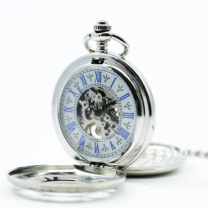 

Classic Silver Double Opening Gentleman Mechanical Pocket Watch Vintage Pendant Necklace Bracelet Steampunk Clock Gift