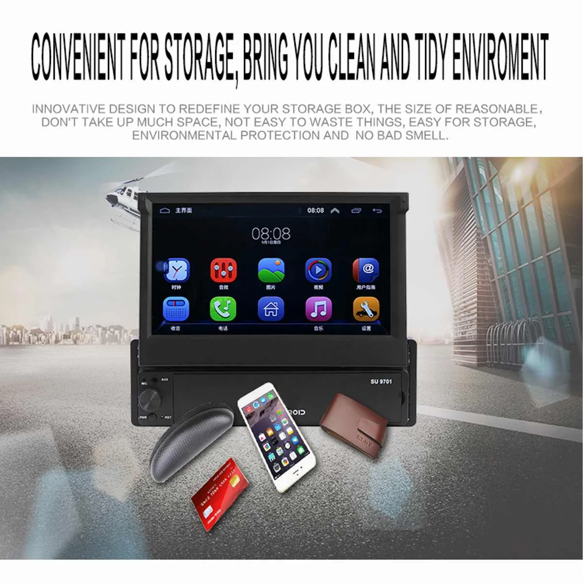 

7" HD Retractable screen Car Multimedia Android 5.1 Player GPS Navigation Stereo Audio Radio blue tooth Retractable Touch Screen