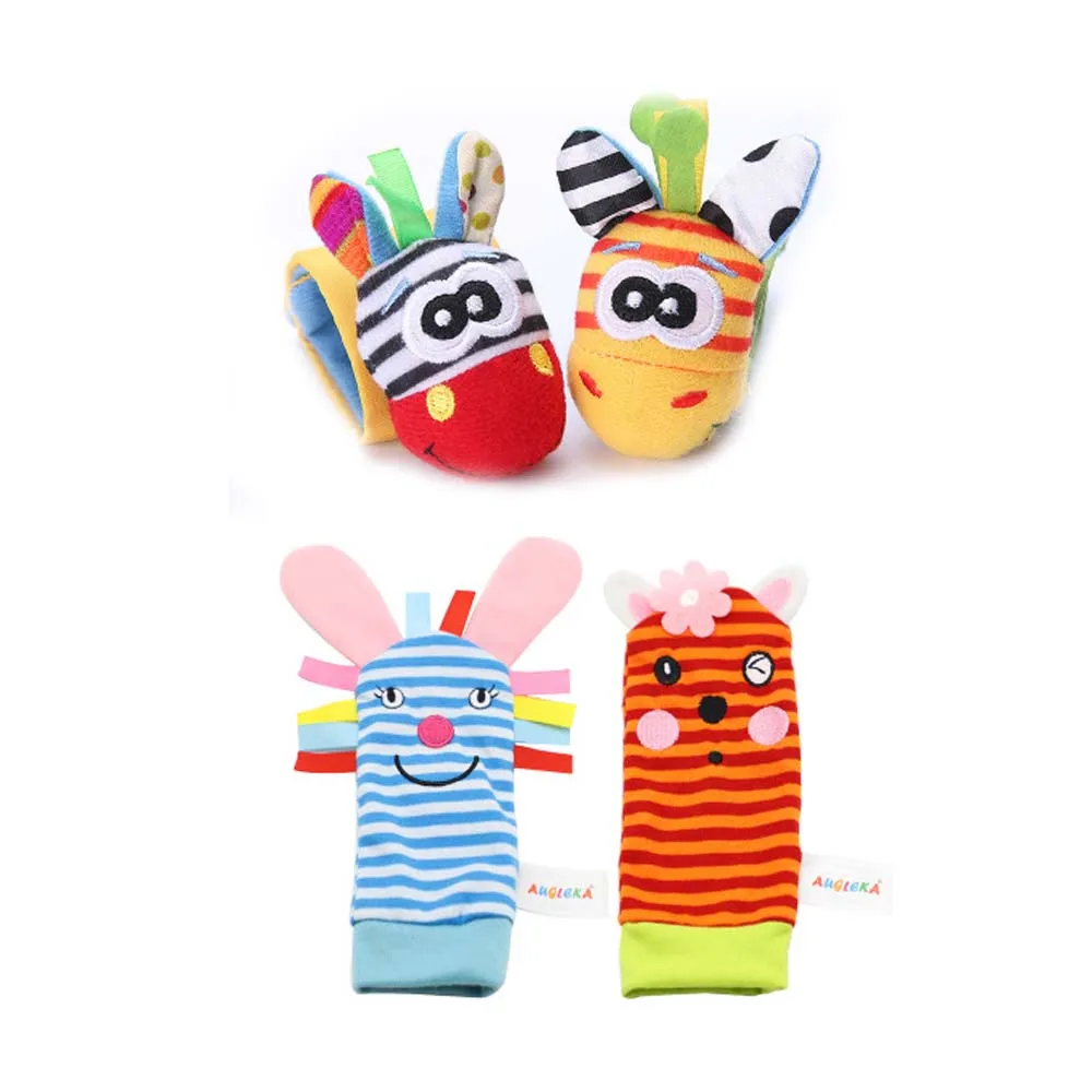 Cartoon Baby Toys 0-24 Months Soft Animal Baby Rattles Children Infant Newborn Plush Sock Baby Toy Wrist Rattle Foot Socks - Цвет: 4PCS3