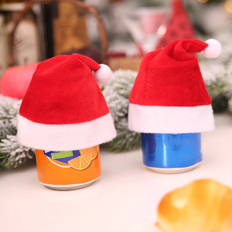 Мини Рождественская шапка Санта Клаус Hat Рождество Apple бутылок вина украшение елки Декор мини-свадебный подарок
