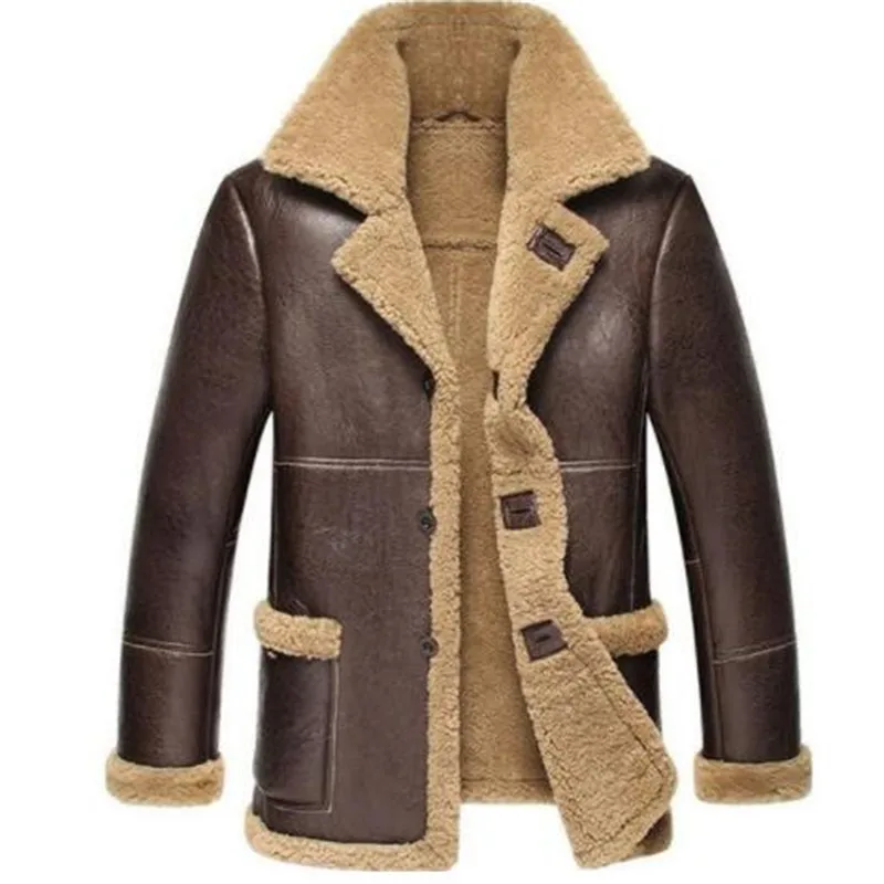 2018 New Men Sheepskin Leather Winter Jacket Think Warm Fur One Men's Motorcycle Genuine Leather Coat Real leather jacket men
