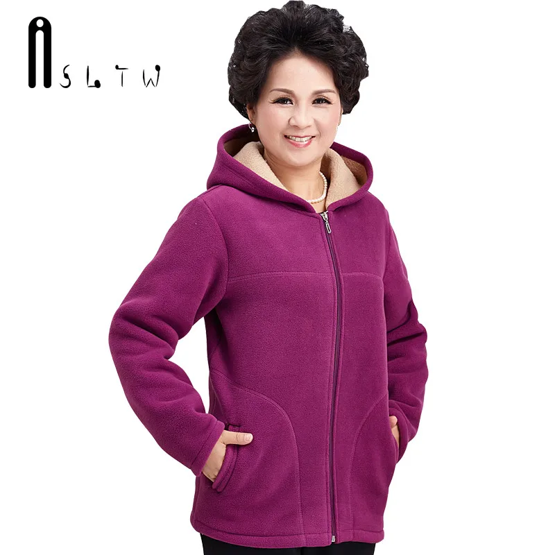 ASLTW Fleece Women Jacket New Middle Age Womens Imitation Lambs Jackets With Hooded Plus Size Solid Ladies Coats Overcoats