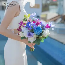 PEORCHID verano coloridas Flores De boda ramos De novia azul púrpura Ramo De Flores Artificial Vintage Ramo De mano nupcial 2019