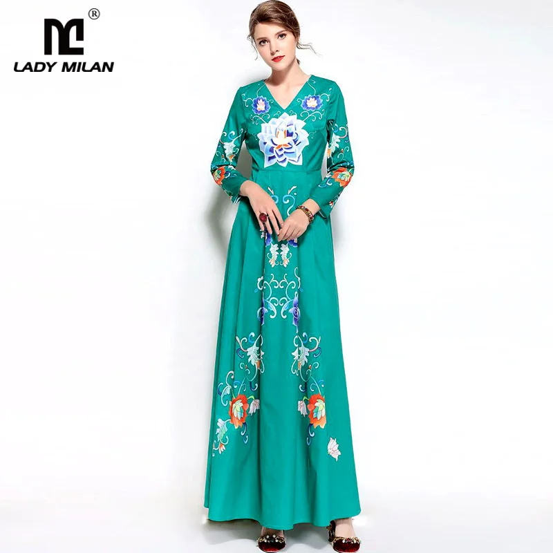 fashion casual v neck long sleeve print dress