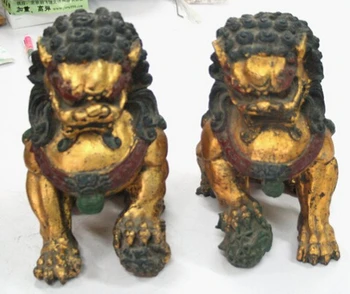 

WBY+++ free shipping Real Bronze Metal Sculpture Statue Lion pug-dog Jungle King - Pair SCULPTURE