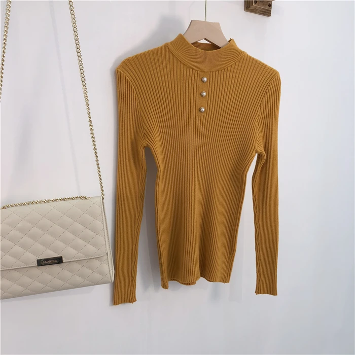 Sweater 2018 Casual Women Sweater And Pullovers Long Sleeve Button Elegant O-Neck Chic Sweater Female Slim Knit Top soft Jumpe
