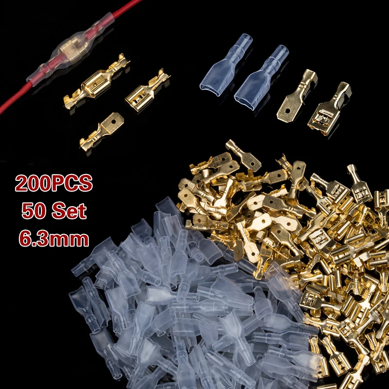 

200PCS/100Pairs 6.3mm Female&Male Spade Crimp Terminals Sleeve Wire Wrap Connector Set