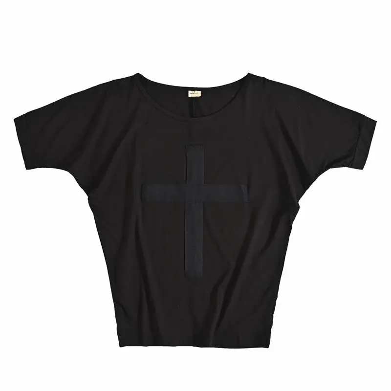 

Summer loose batwing sleeve cross applique male short-sleeve t-shirt batwing shirt male plus size t-shirt
