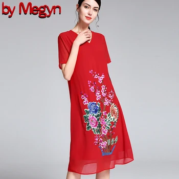 

by Megyn 2019 lady chiffon embroidery loose short sleeve V-neck women dress 4XL plus size V-neck short sleeve lady dress