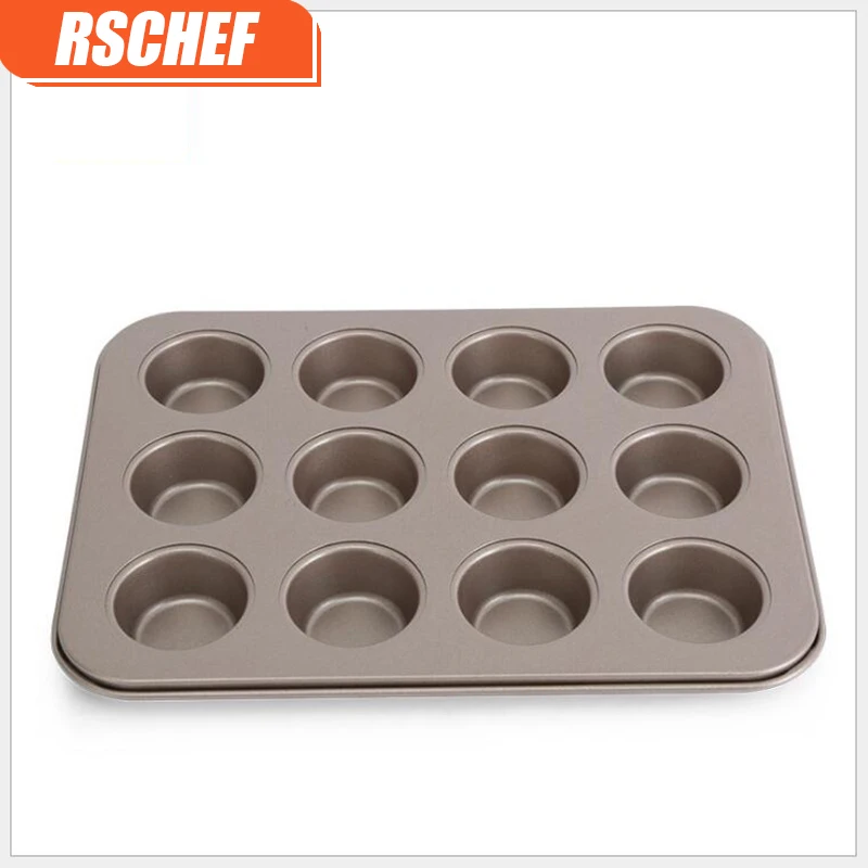12 mini Gold Round Cups Non Stick Baking Pan Muffin Pan Carbon steel