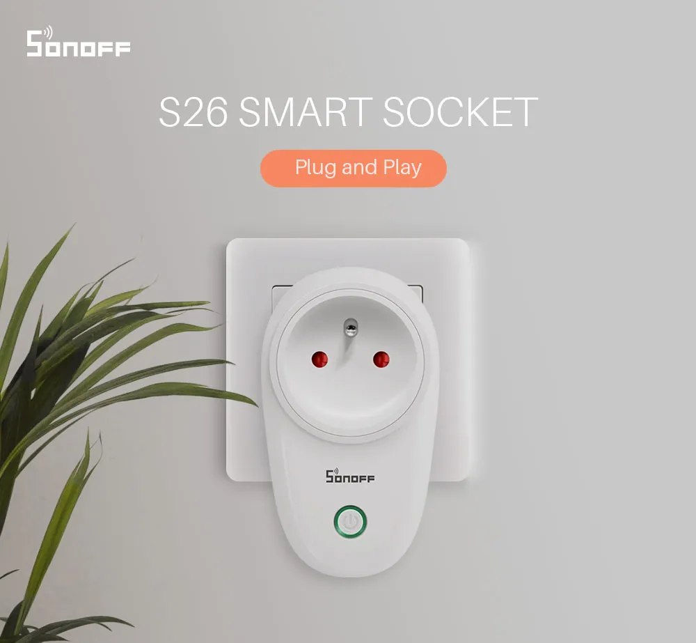 SONOFF S26 UK/EU type-F wifi умная розетка, светильник, розетка, таймер, 220 В, беспроводной пульт дистанционного управления Alexa Google Home