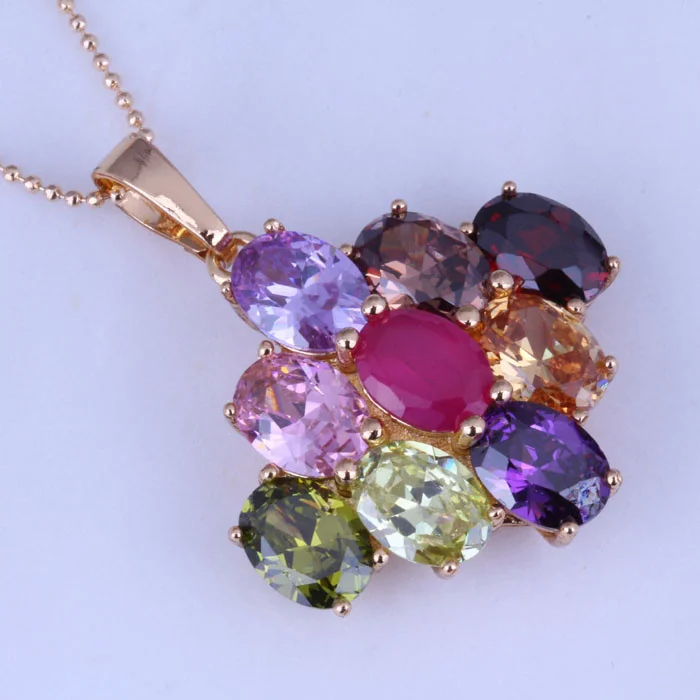 

Love Monologue Exquisite Red Crystal Colorful Cubic Zirconia Stone Jewelry Yellow Gold Color Necklace Pendants for Women X0148