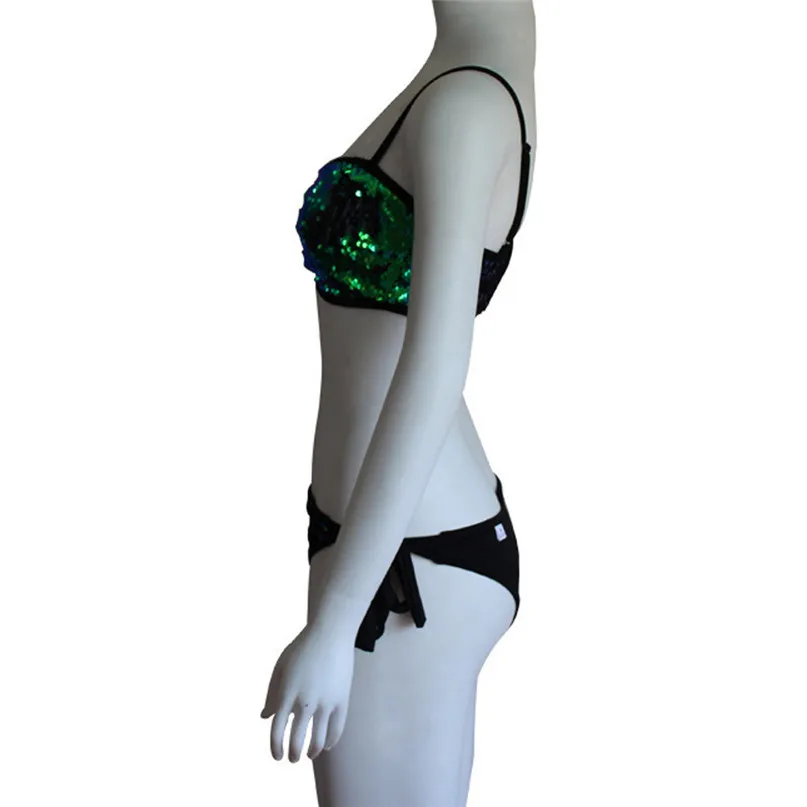 Ladies Sequins Split Swimsuit Sexy Bikini Women Paillette Push-Up Padded Bra Beach Bikini Set Swimsuit Swimwear #2d06 (9)