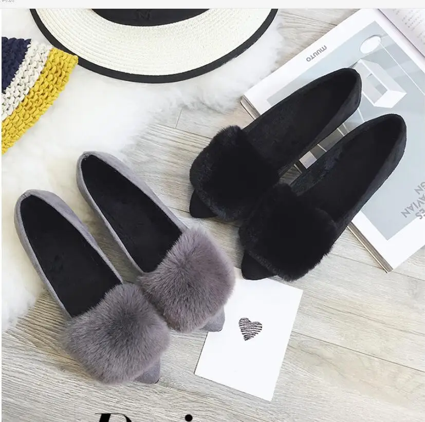

Joker shallow mouth single shoes female flat bottom comfortable casual fur shoes