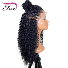 180% Density 360 Lace Frontal Curly Wigs With Baby Hair Pre Plucked Hairline Front Lace Wig For Women Brazilian Remy Hair Elva
