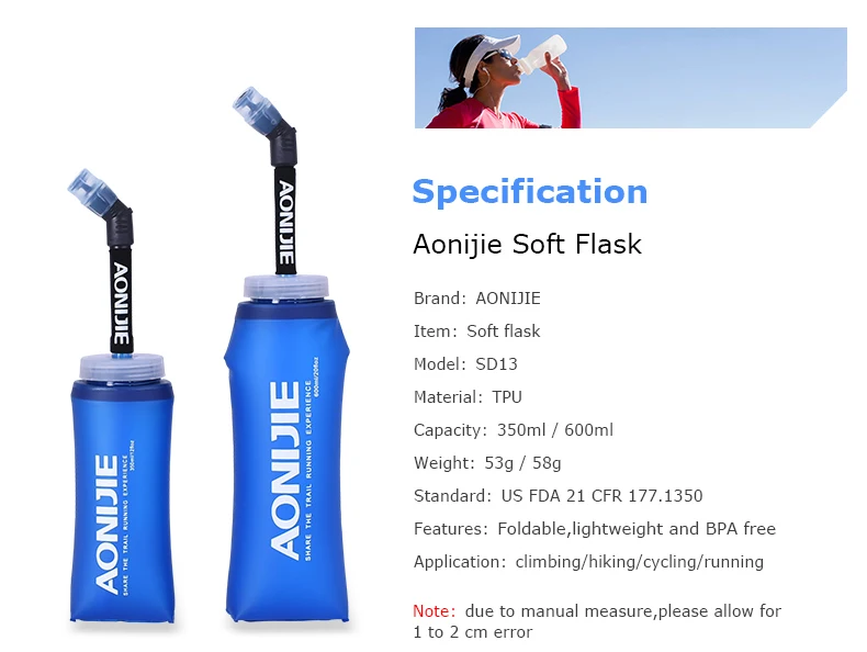 AONIJIE SD13 350 мл 600 мл Складная мягкая фляжка бутылка для воды BPA бесплатно для бега бег Гидратация мочевого пузыря пакет жилет