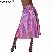 YGYEEG весенне-Летние Плиссированные Яркие Кожаные миди юбки женские с высокой талией модные элегантные офисные юбки на молнии с карманом на спине XXL