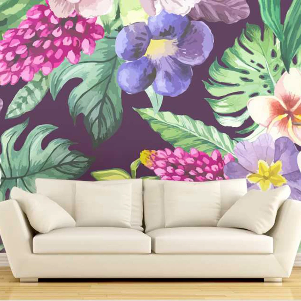 Minyak Lukisan Bunga Hijau Daun Colourfull Photowall Livingroom