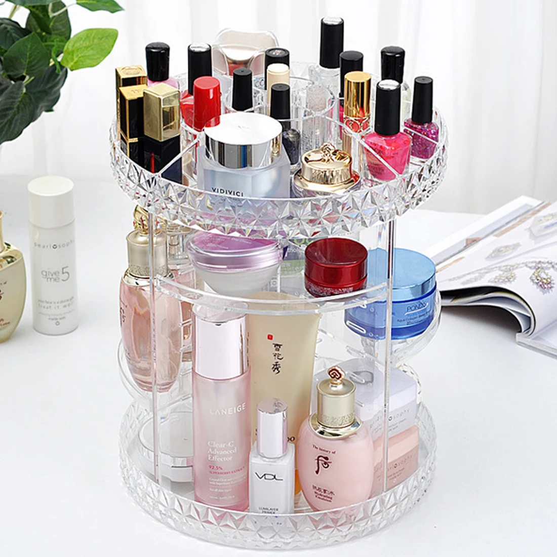 

HIPSTEEN Acrylic Dressing Case Rotating Makeup Organizer Box Desktop Cosmetic Storage Box Makeup Brushes Lipstick Desk Holder