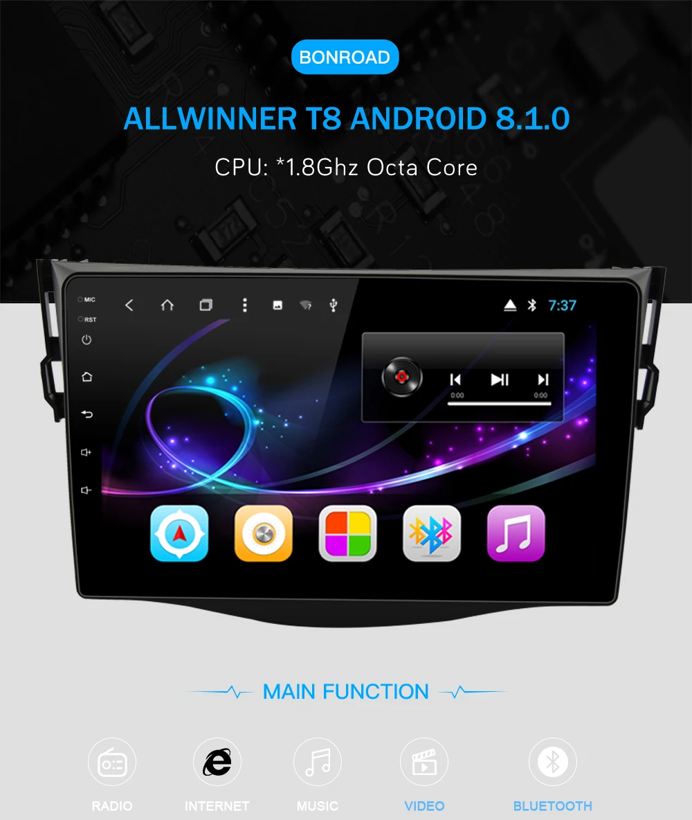 Discount Bonroad 9"Android 8.1.0 8Core Car Multimedia Player Stereo For TOYOTA RAV4  Car Radio GPS Navigation Bluetooth/WIFI/4G(no dvd) 1