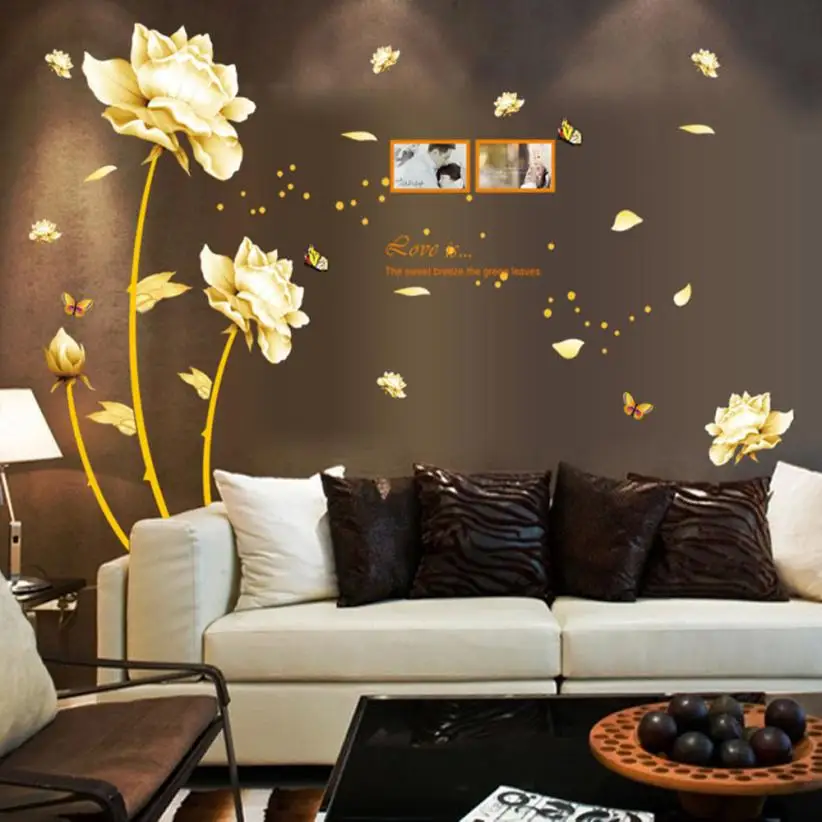 Home Decor Gold Tulip Flower Wall Stickers Removable Decal Home Decor DIY Art Decoration wall sticker Home Deco mirror JU27